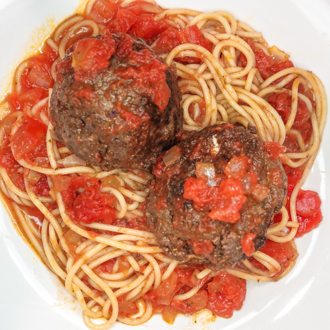 Marinated Pasta w Cream Cheese-stuffed Meatballs