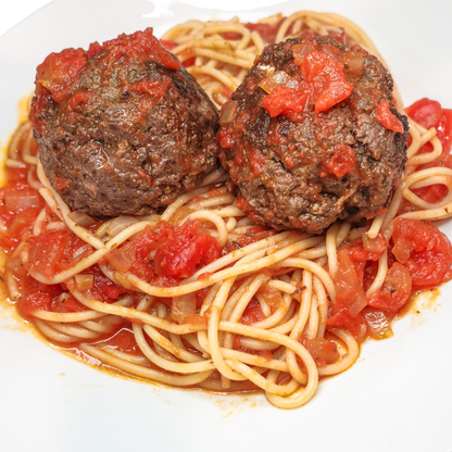 Marinated Pasta w Cream Cheese-stuffed Meatballs