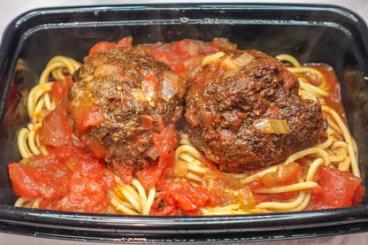 Marinated Pasta w Cream Cheese-stuffed Meatballs